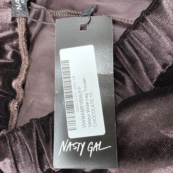 NWT Nasty Gal Velour Wide leg trouser size 6 Chocolate Brown - Picture 4 of 7